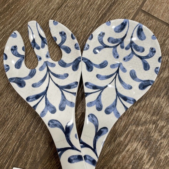 Tommy Bahama Melamine Utensil Set BLUE WHITE Salad Serving Fork Spoon Utensils - Picture 3 of 5